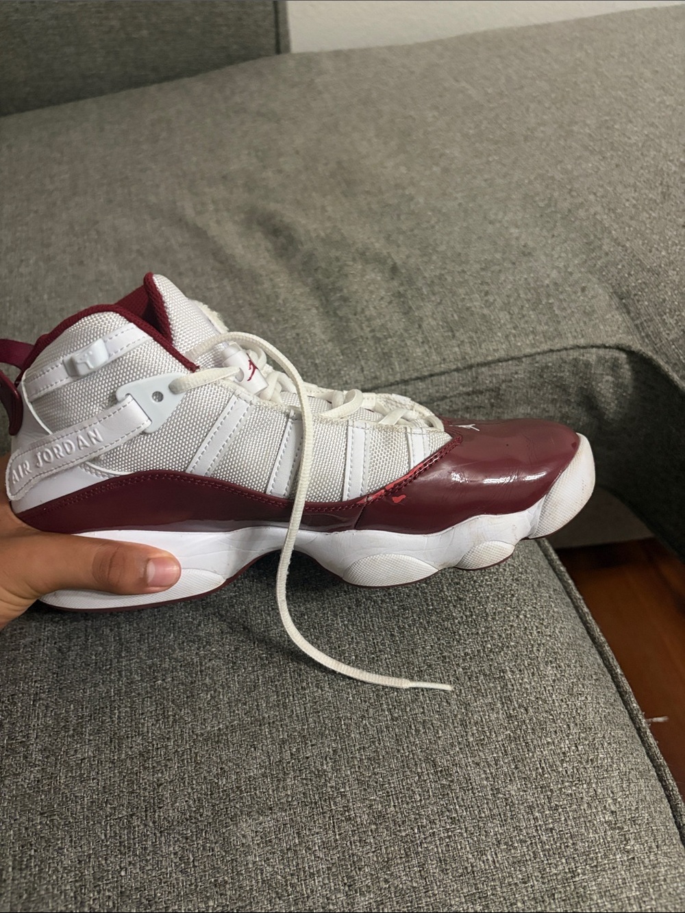 Jordan Men’s White and Maroon Retro Basketball Shoes